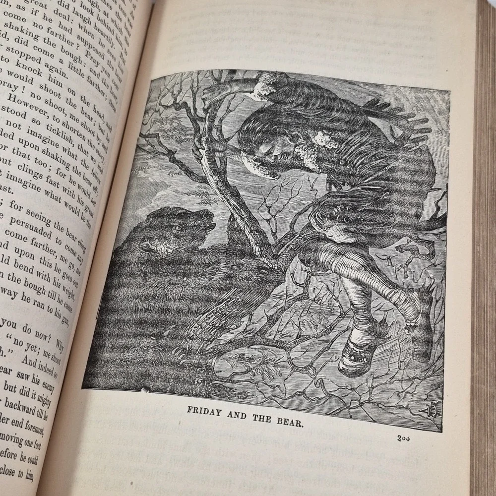 ANTIQUE 1872 ADVENTURE NOVEL: ROBINSON CRUSOE BY DANIEL DEFOE